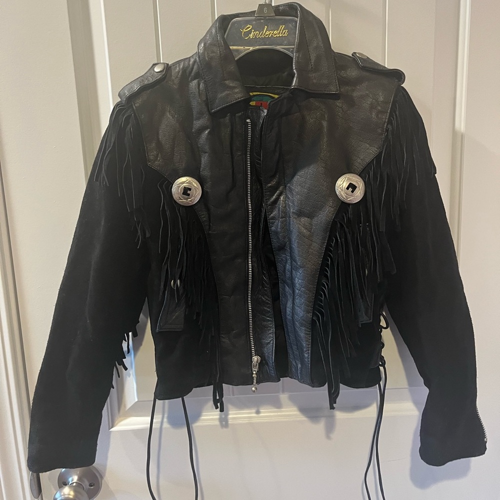 Vintage 1980's Putnam Leather Gold World Wide Fringe Jacket Size Small